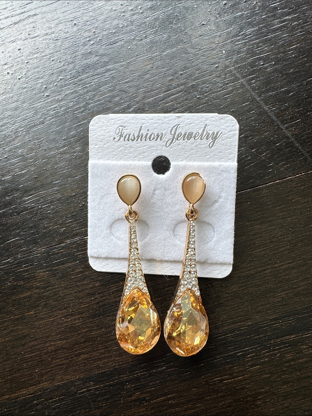 Fashion Jewelry Gold-Tone Teardrop Crystal Dangle Earrings in Amber
